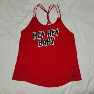 Victoria’s Secret PINK Red Strappy Back Collegiate Tank "Hey Hey Baby"